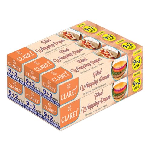 Image of Claret Oil Grease Proof Food Wrapping Paper | 9+2 Meter Roll | Eco-Friendly Non-Stick Butter Paper For Burgers Snacks Sandwiches (Pack Of 6)