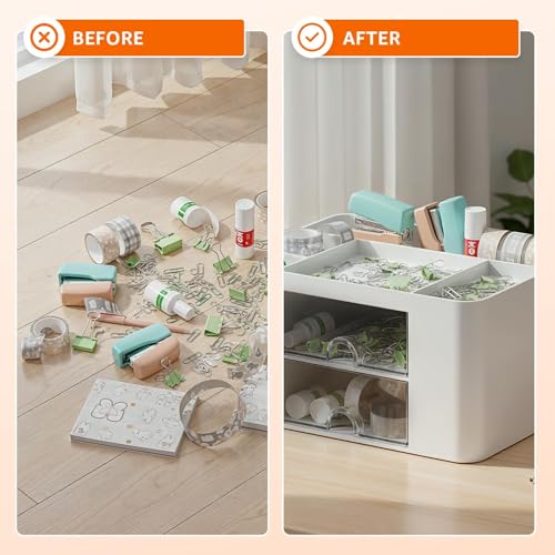 Image of Study Table Organizer with Drawers | Desk Organiser for Students | Stationery Storage Box | Office Table Organizer | Study Desk Accessories Holder (Pink)