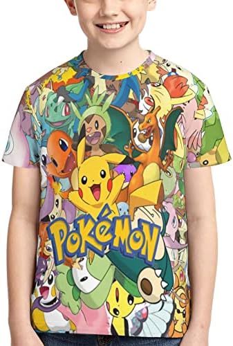 Boys and Girls T-Shirt Cartoon Pattern 3D Printing Casual Clothing Novelty Crew Neck Shirt Youth/Child L(12-14 Years) Yellow