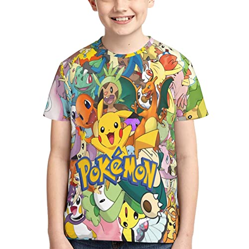 Boys And Girls T-Shirt Cartoon Pattern 3D Printing Casual Clothing Novelty Crew Neck Shirt Youth/Child L(12-14 Years) Yellow #TOP3