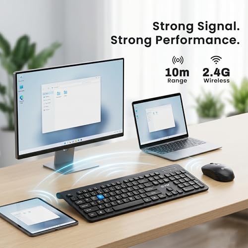 Image of EVM Wireless Keyboard Mouse Combo with USB Nano Receiver | Full-Size 105-Key Keyboard | 10m Wireless Range | DPI Adjustable Optical Mouse | for Laptop, Desktop & Mac | (WLK-018 & EWLM-450-Black)