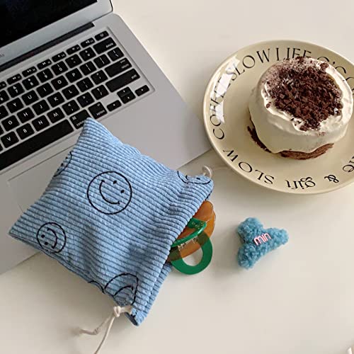 Cute Corduroy Smile Change Coin Purse Small Zipper Pouch Bag Wallet By Coin Purses Pouches Coin Holder Key Pouch Coin Purse For Women (Blue-Coin Purse) #TOP1