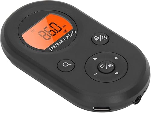 Radio portátil AM FM Mini con retroiluminación, auricular para exteriores, mejor recepción, función de visualización (negro)