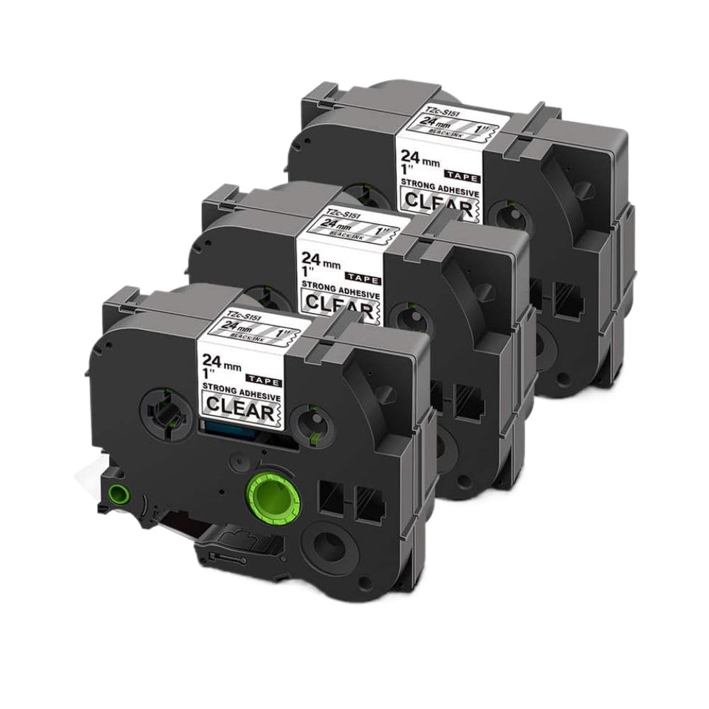Cinta Adhesiva acrílica de Repuesto Compatible con impresoras de Cinta de Etiquetas Adhesivas S251 S151 S651 SM951 24mm(Black on Clear)