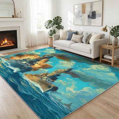 Tapis océan militaire lavable en machine poil ras doux - 2
