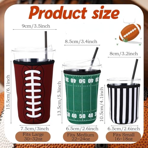 Image of LemonRoad 3 Pack Football Party Favors Reusable Football Beer Can Cooler Sleeves for Iced Coffee Cup Neoprene Coffee Sleeve Insulated Neoprene Cup Holder for Cold Beverages Iced Hot Drinks