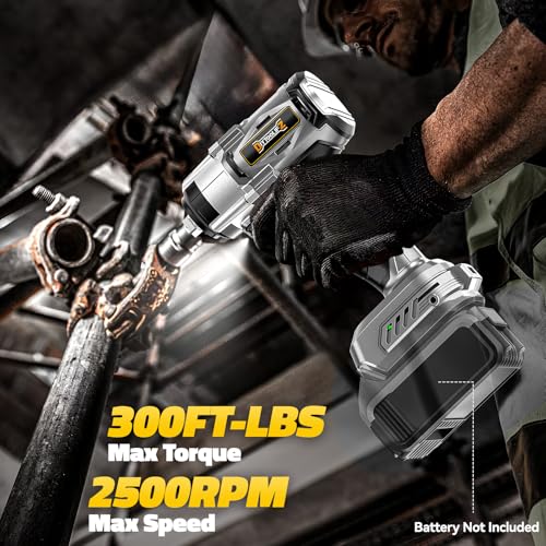 Image of DIYtoolifz Cordless Impact Wrench 1 /2 inch Compatible with Dewalt 20v Battery (Bare Tool), 300 FT-LBS (400 N.m) Brushless Impact Driver, Portable Electric Impact Gun with LED Work Light, 3-Speed Control