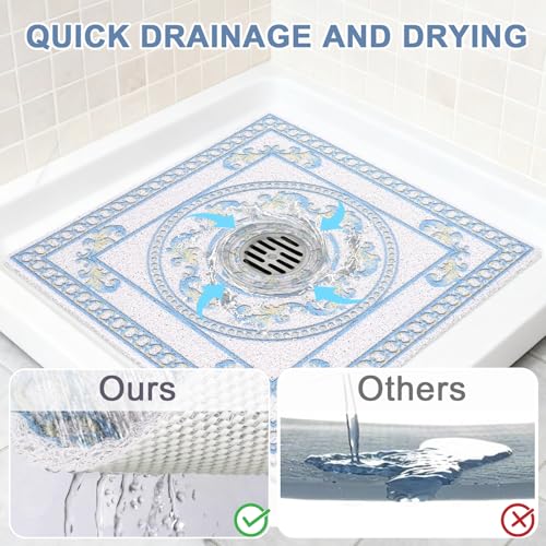 Image of Square Shower Mat Non Slip: 24x24 Inch Extra Large Shower Mats with Drain Hole in Middle -Anti Slip Shower Mats for Inside Shower -Loofah Shower Floor Mat Bath Mat for Shower Stall Bathtub Elderly