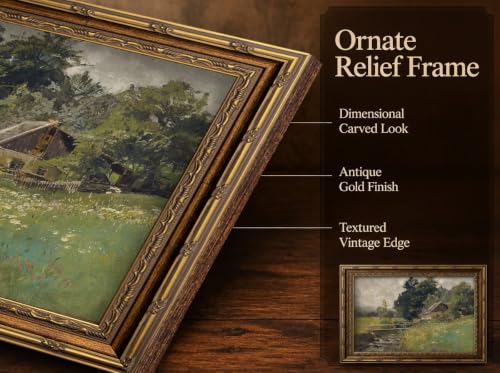 ApexBlume Vintage Gold Framed Landscape Wall Art Riverside Houses Prints - image 6