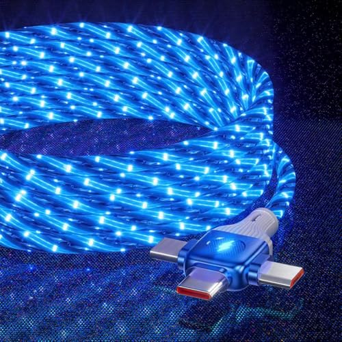 Image of IHAO Multi Ports Starry Light-Up USB Cable USBC MicroUSB Connectors Durable Fast Charging Cables Visible Current Flow for Almost All Devices-6in1 Star Blue