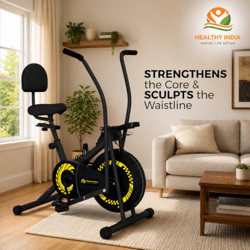 Image of Exercise Bike with Moving Handle and Backrest for Home Cardio Workout Dual Action Stationary Bike Yellow and Black