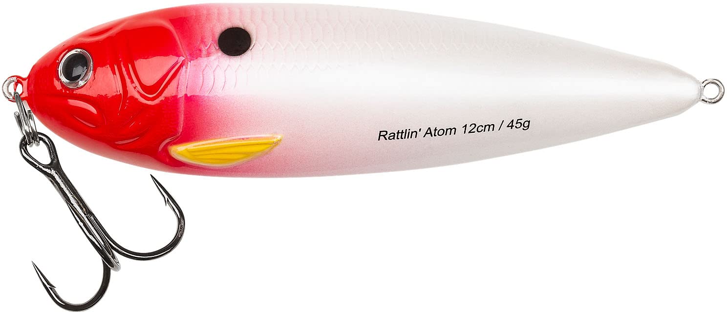 Abu Garcia Rattlin' Atom Fishing Lure | Slow-Sinking, Rattling Hard Plastic Body | Natural Appearance | Anti-Line Twist Design | Ideal for Aggressive Predators | 12 cm | Red Head