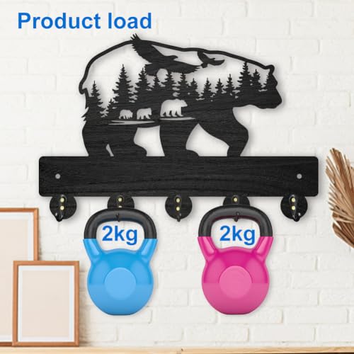 MAYJOYDIY Bear Forest Bird Decorative Wall Mount Key Holder 30×20cm Black Wooden Bear Forest Design Wildlife Animal Key Hanger Rack with 5 Alloy Hooks for Kitchen Bedroom Entryway Gifts - Image 4