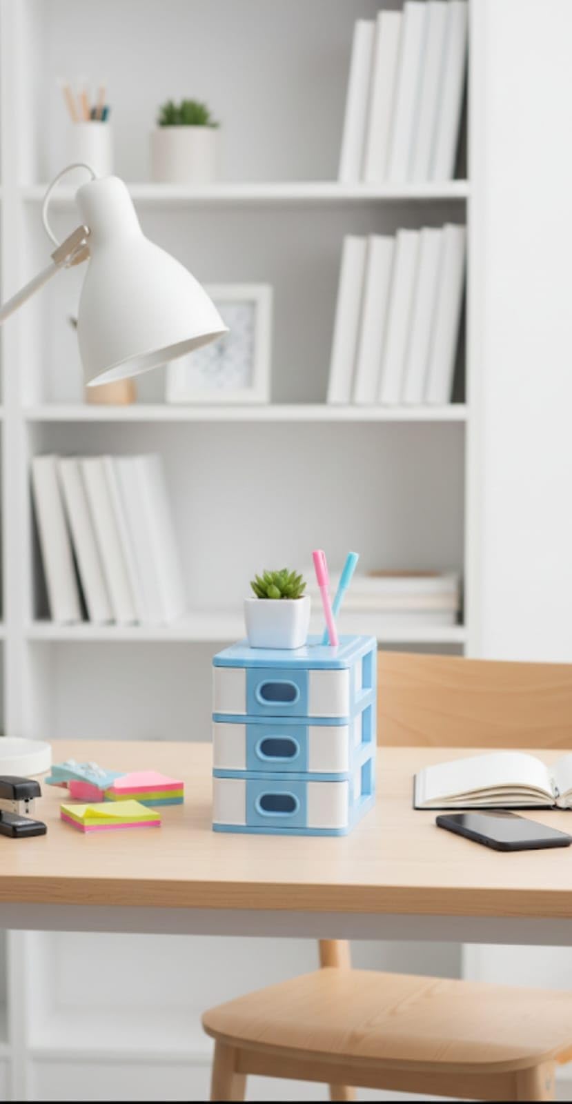 3-Drawer Desktop Organizer, Blue, Green, Pink and Purble Plastic Storage Box (Blue and White)-image-13