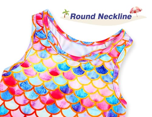 Image of Girls Swimsuit Size 6-7 Years Old Colorful Fish Scale Two Pieces Beach Swimwear for Kids