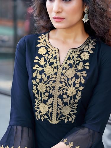 Image of SKYLEE Silk Blend Embroidery Straight Kurta Set with Dupatta