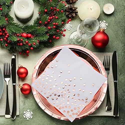 Napkins Paper, Disposable Paper Napkins, Christmas Cocktail Napkins Rose Gold Dots Napkins Disposable Dots Napkins Birthday Party Supplies Napkins with Golden Dots Golden Foiled Paper Napkins 48Pcs