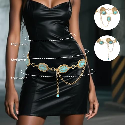 Western Turquoise Belt for Women Boho Cowgirl Concho Metal Belt for Country Concert Outfit Vintage Jewelry3
