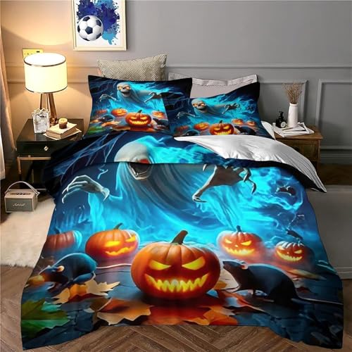Housse de couette citrouille fantôme lit 2 personnes microfibre 3D - 5