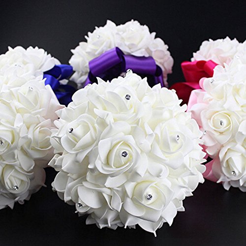 Bouquet da sposa compatto con rose bianche e blu - Profumi di fiori