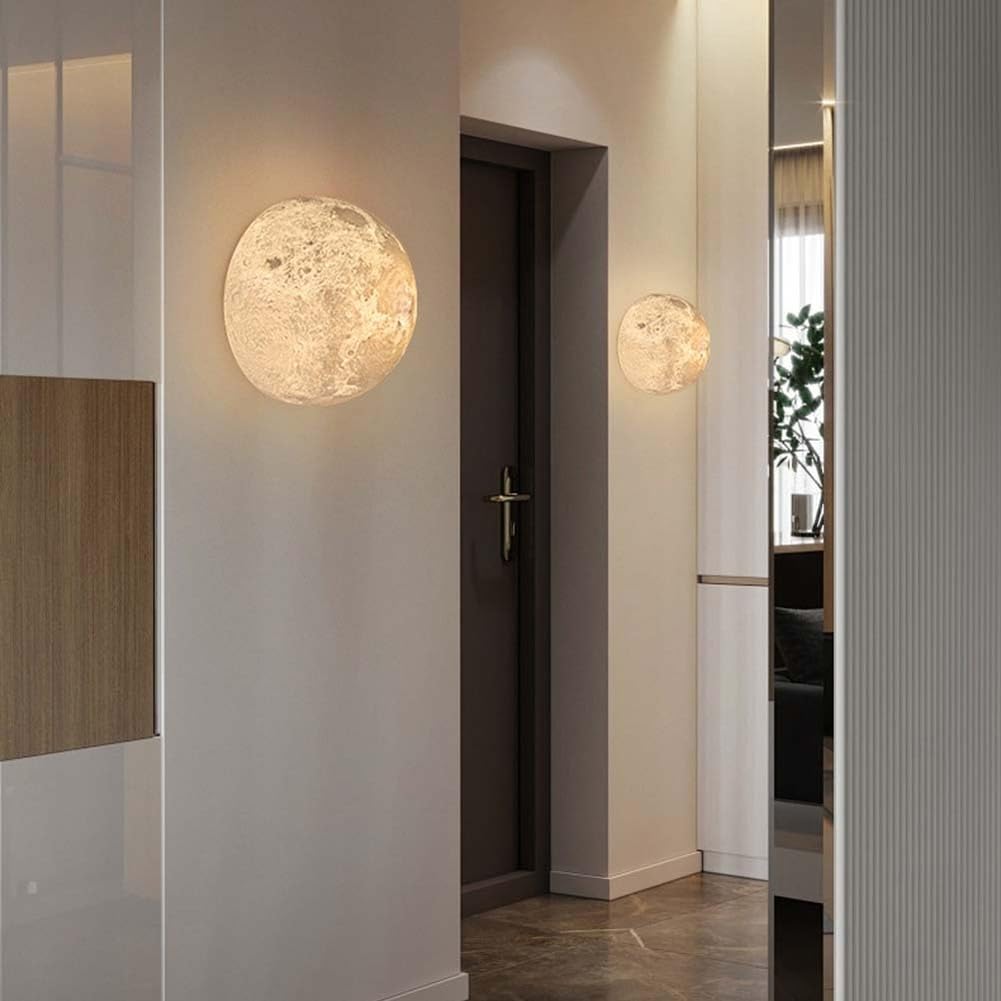AoLa Mond Wandleuchte Kugel Mond Lampe Modern 3D Drucken Rund Wandlampe lnnen Planeten Wand Deko Lampe Nachttischlampe Lampenschirm aus Acryl, Mond Deckenlampe für Schlafzimmer Restaurant