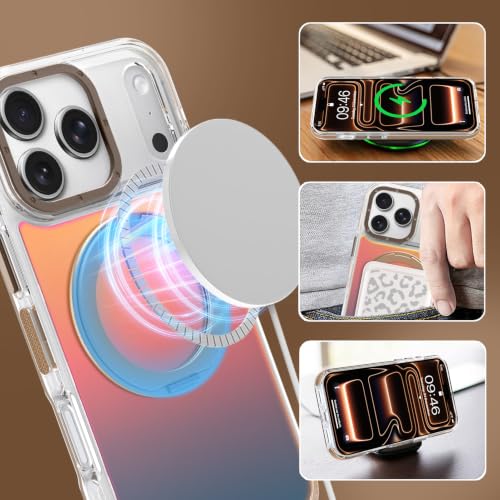 Image of Magnetic for iPhone 17 Pro Case with 360 Stand [Compatible with Magsafe] [Fluorescent Design] [1 Screen Protector] Slim Translucent Matte Case for iPhone 17 Pro 6.3 inch, Desert