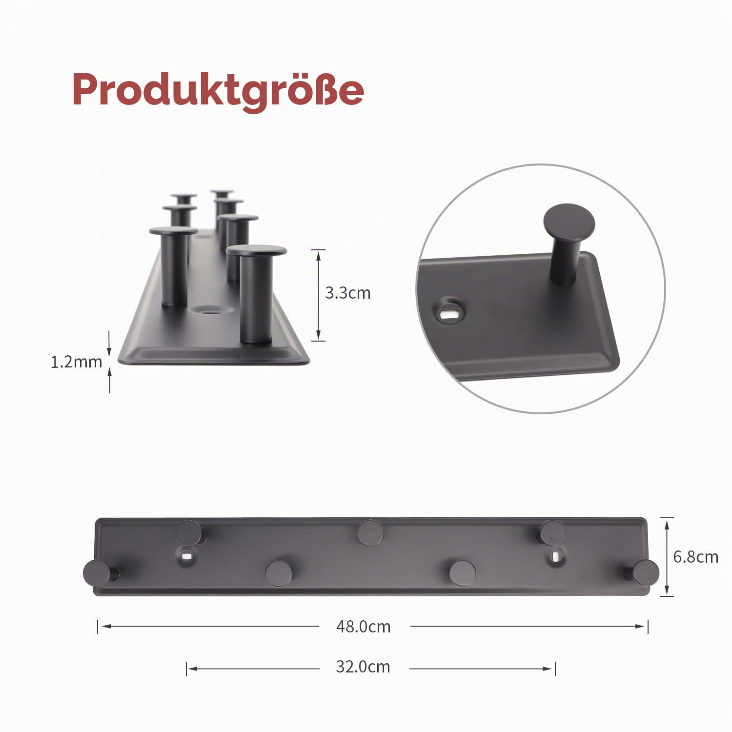 SYPEN Garderobenhaken mit 7 Haken, Kleiderhaken Wand, Garderobenleiste Metall, Wandgarderobe Schrauben, Hakenleiste für Schlafzimmer Bad (Schwarz)