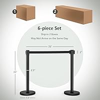 Vista 7 de Goplus 6 puntales, barreras de control de multitudes con correa retráctil de 6.5 pies, postes de puntal de acero inoxidable, poste de línea de cola