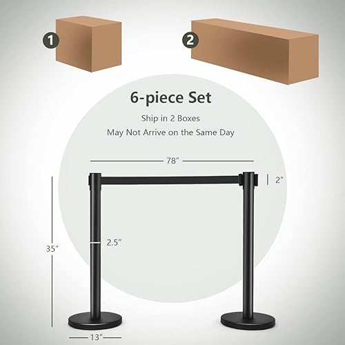 Miniatura 7 de Goplus 6 puntales, barreras de control de multitudes con correa retráctil de 6.5 pies, postes de puntal de acero inoxidable, poste de línea de cola,