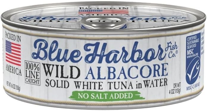 Blue Harbor Fish Co. Wild Albacore Solid White Tuna in Water No Salt Added - 4.6 oz Can (Pack of 12)