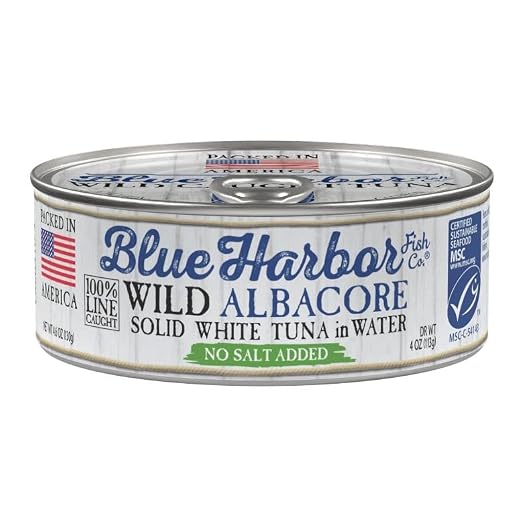 Blue Harbor Fish Co. Wild Albacore Solid White Tuna in Water No Salt Added - 4.6 oz Can (Pack of 12)
