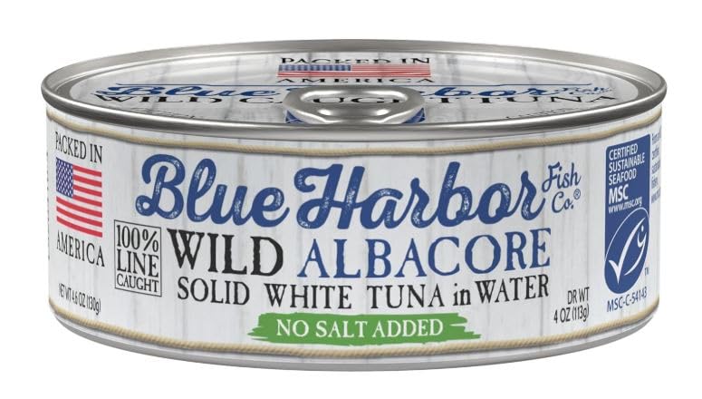 Blue Harbor Fish Co. Wild Albacore Solid White Tuna in Water No Salt Added - 4.6 oz Can (Pack of 12)
