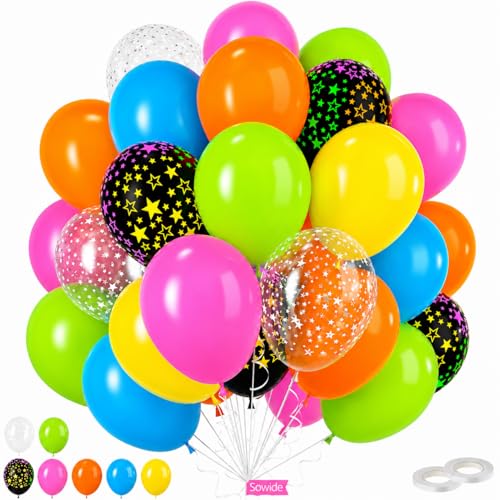 Glow Party Balloons,Neon Balloons 50Pcs 12 Inch Star Print Birthday Decor