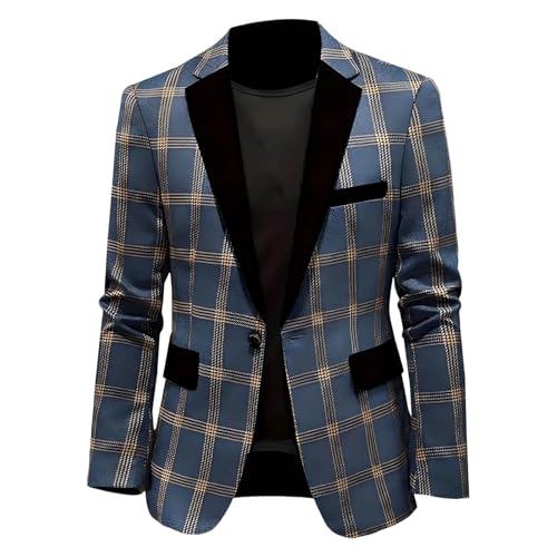 Men's Plaid Blazer Slim Fit Lightweight Lapel Dress Jackets Casual Fashion Checkered Coat for Daily Business Wedding