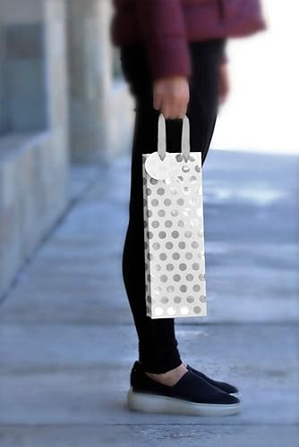 Miniatura 7 de UNIQOOO 12 bolsas de regalo de vino con lunares metálicos dorados y plateados de alta calidad, con etiqueta de masaje de regalo, papel 100%