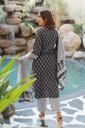 Image of MIRCHI FASHION Pure Cotton Women Straight Batik Print & Mirror Work Kurti Set with Dupatta and Pant