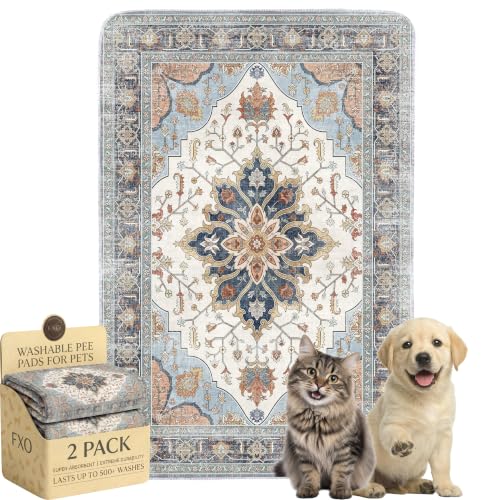 Image of Washable Pee Pads for Dogs and Cats,Great Urine Absorbent Reusable Puppy Training Pads,Waterproof,Leak-Proof & Non-Slip Cat Litter Box Mat for Whelping,Crate,Playpen,Bed.(Blue Floral,18 inchx28 inch)