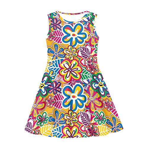 Horeset Tropical Flower Print Sleeveless Dress for Girls Toddler,Fashion Casual Twirl Dress Washable Sleeveless Dress4