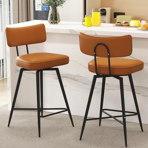 Image of GXJ Bar Stools Set of 2, Kitchen Counter stools with Backs and Metal Legs