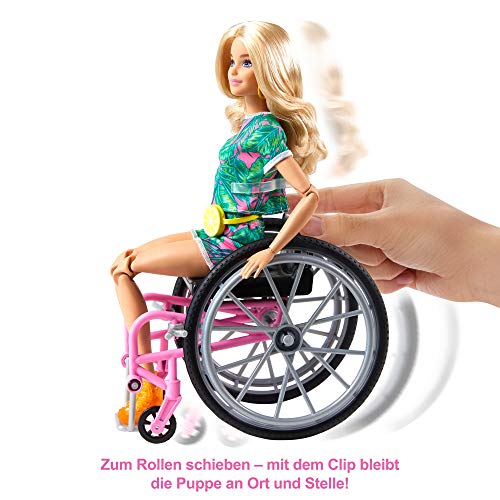 Barbie Fashionistas Doll #165, with Wheelchair & Long Blonde Hair Wearing Tropical Romper, Orange Shoes & Lemon Fanny Pack, Toy for Kids 3 to 8 Years Old - GRB93 – Bild 5