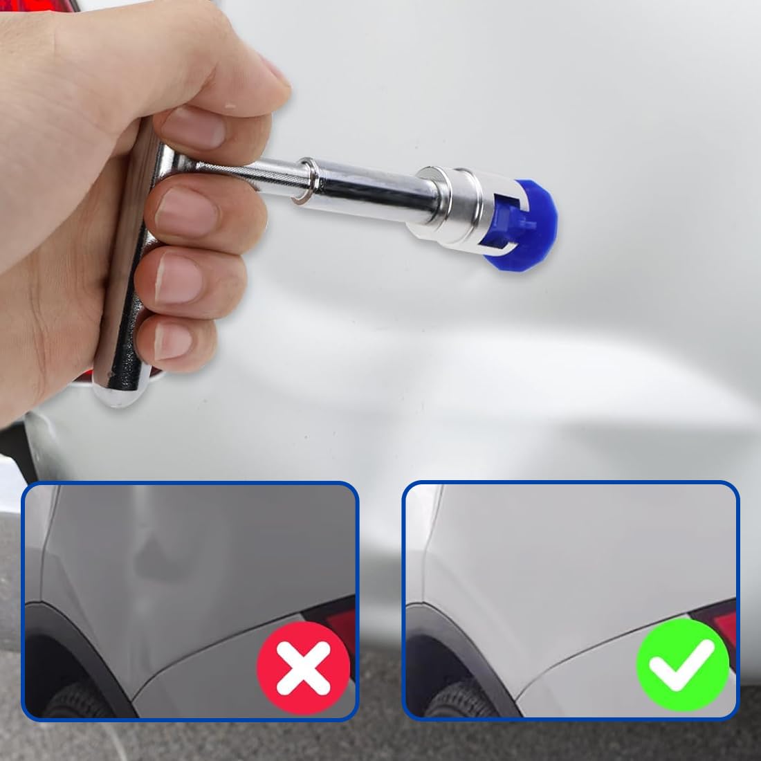 Ventouse Carrosserie, Kit De Réparation De Bosses Pour Voiture, Kit Débosselage Sans Peinture, Kit De Debosselage Carrosserie Sans Peinture Avec 18 Ventouses Bleu Et Marteau De Barre En T