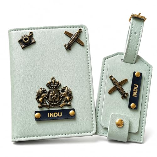Image of Eco Leather Unisex Passport Cover and Luggage Tags (Mint Green)