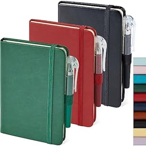 NIRMIRO 3 Pack Small Notebook notepad, A6 Mini Pocket Notebooks Journal for Men & Women Travel Writing, Small Leather Note Book Note Pad with 100Gsm Lined Paper, Black, Red, Green Notebook