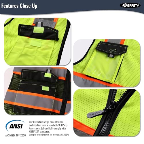 Image of JKSafety Hi Vis Reflective Safety Vests for Men Women High Visibility Vest with Pockets Mesh Fabric Construction Safety Apparel Neon Vest for Work (220-YBlack S)