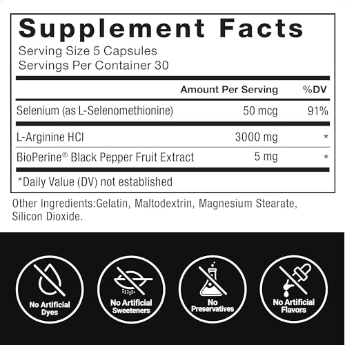 Image of Force Factor L-Arginine Nitric Oxide Supplement | Support Blood Flow, Circulation & Pumps, L-Arginine 3000mg with BioPerine for Superior Absorption, 300 Capsules