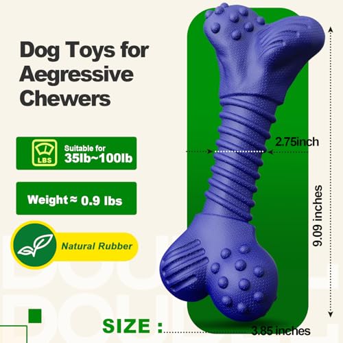Image of Dog Toys for Aggressive Chewers, Indestructible Chew Toys for Medium Large Dogs,Durable Rubber Dog Bones with Beef Flavor, Tough Dental Toy for Boredom Relief (Blue)