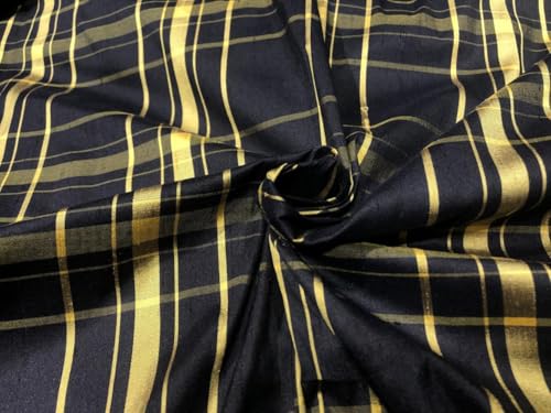 Tissu pure soie Dupioni au mètre bleu marine doré pour ameublement couture