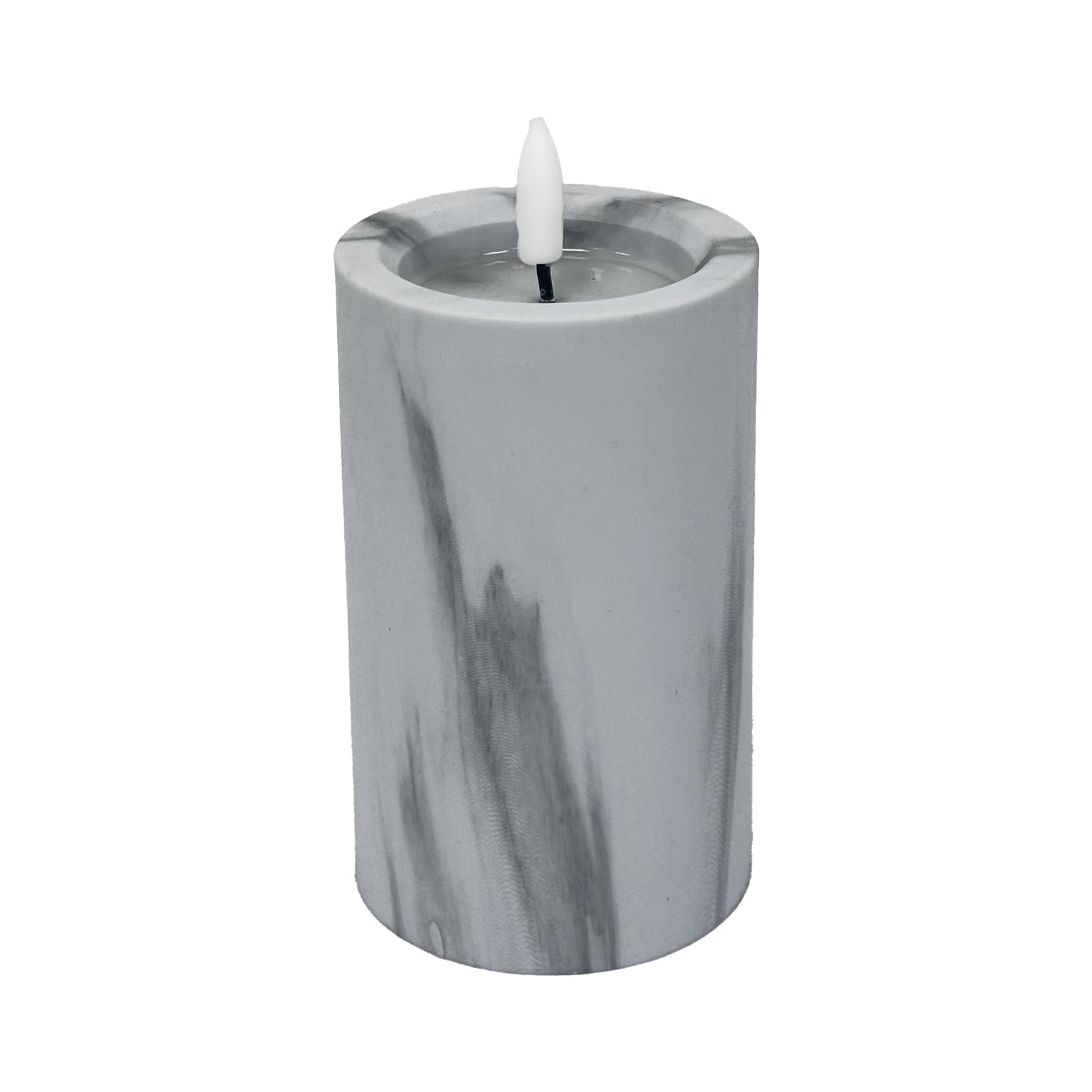 Marrakech Juego de 4 velas LED en mármol, decoración de mármol, 7,5 cm y 12 cm de alto, velas LED parpadeantes para exteriores, funciona con pilas, con función de temporizador para corona de Adviento,