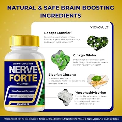 Nerve Forte Brain Supplements for Memory and Focus Capsules, NerveForte Advanced Formula Brain Health Support Pills Maximum Strength Nootropics Nerve Forte All Natural Support Reviews (60 Capsules)