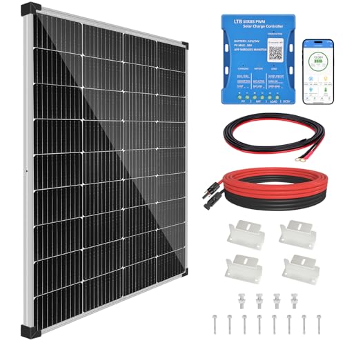 【180W Bluetooth APP Solar Panel Kit】DERUXI 180Watt 12V Caravan Solar Panel Kit 0.8kWh/Day Off-Grid for RV Boat Camping:180W Solar Panels+20A Bluetooth Solar Charge Controller+4 Solar Cables+Z-Brackets